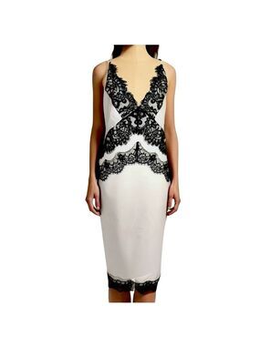 White Satin Slip Midi Dress with Black Lace 8 Halter Open Back Feminine Romantic